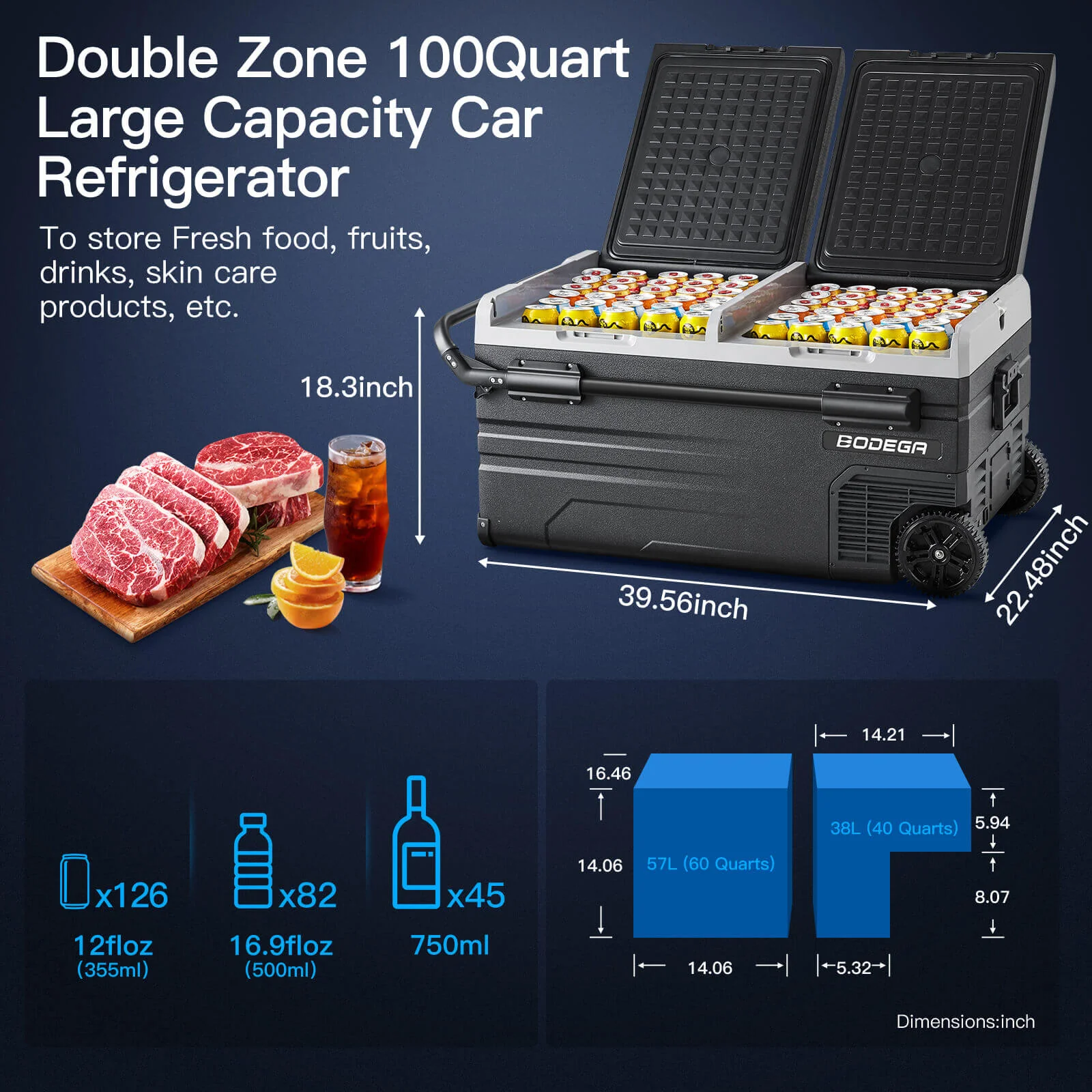 BODEGA Large Portable Fridge 100qt/95L Dual Zone TWW95 - Image 5