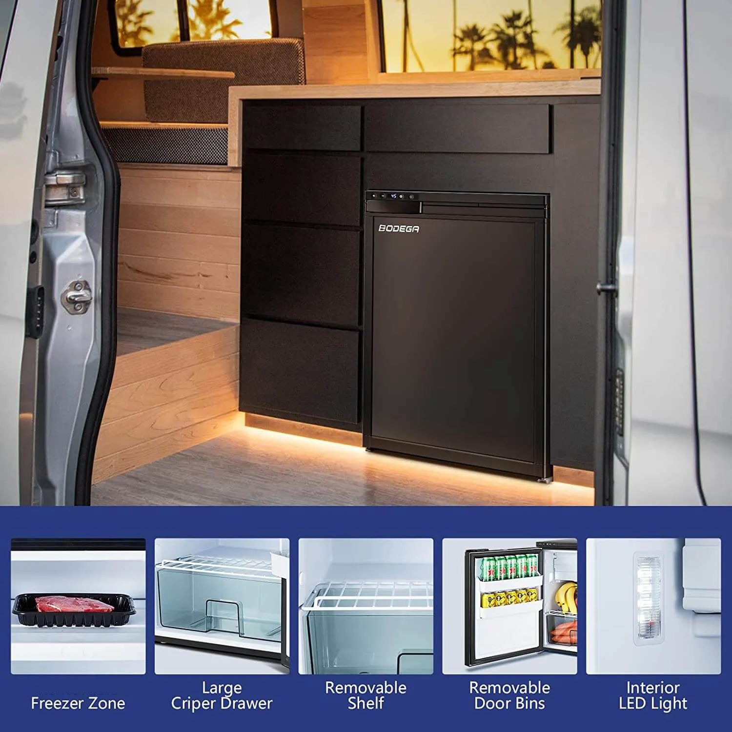 BODEGA 12 Volt RV Refrigerator 2.3cu.ft 65L RV Fridge and Freezer - Image 5