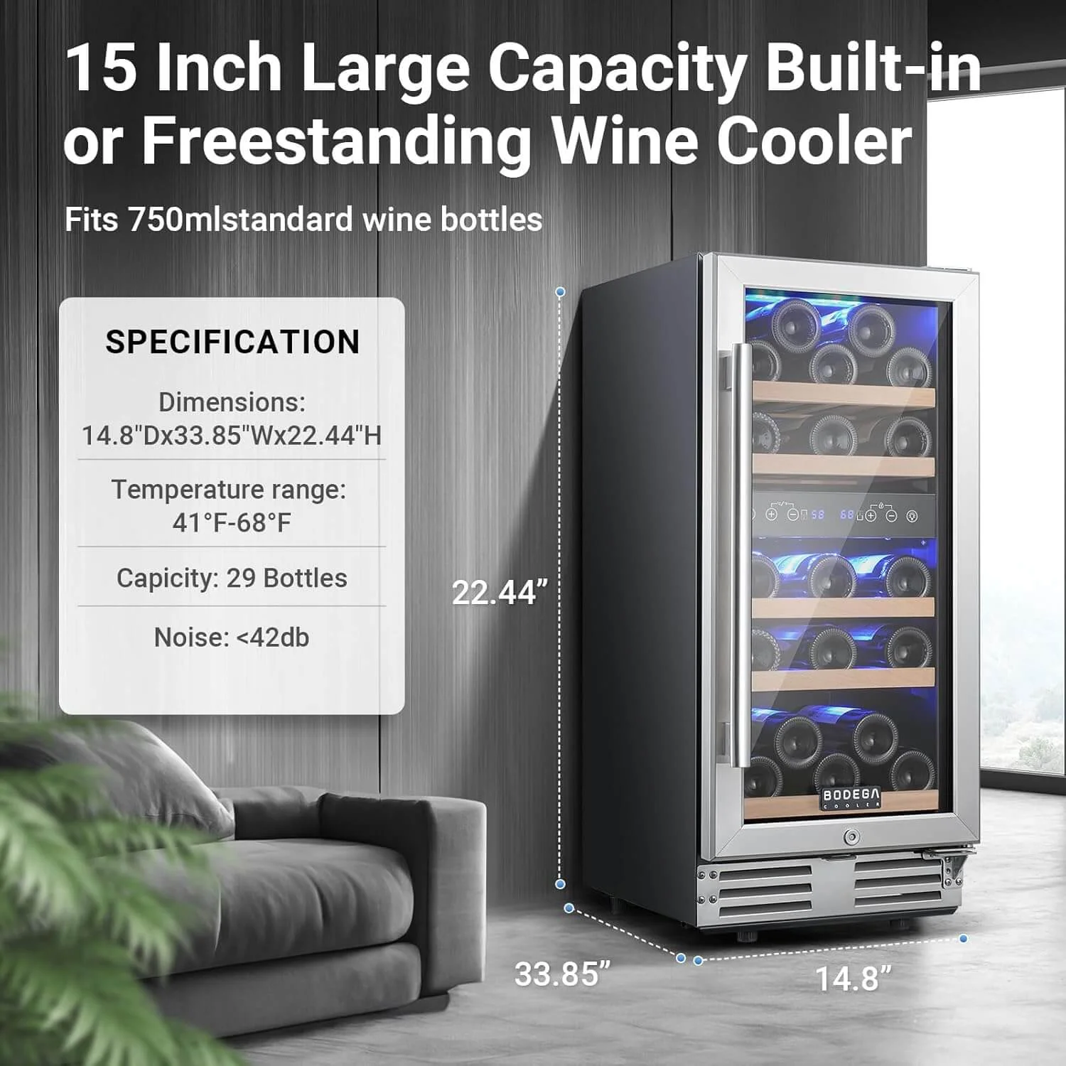 BODEGA 15 Inch 30 Bottles Dual Zone Wine Fridge - Image 7