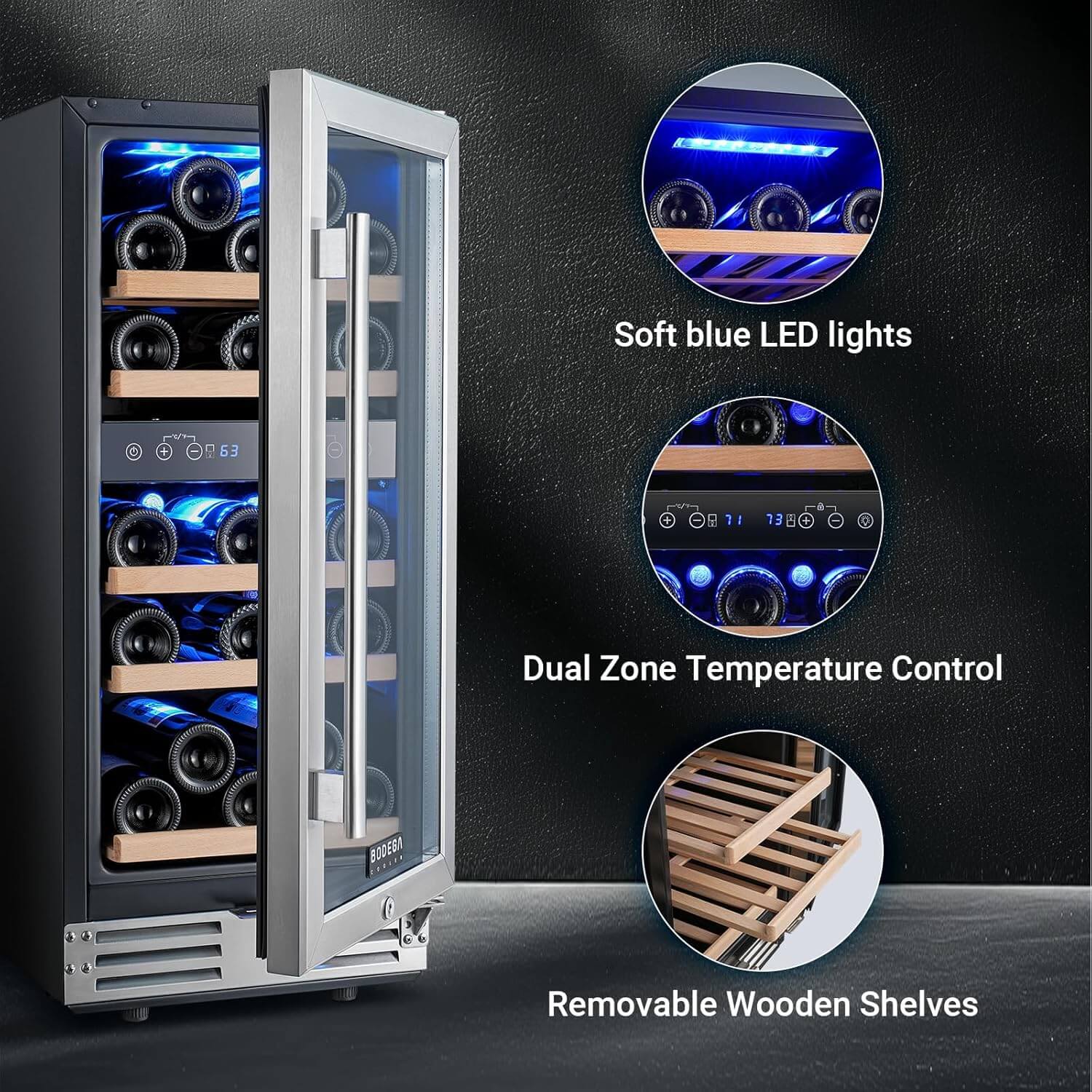 BODEGA 15 Inch 30 Bottles Dual Zone Wine Fridge - Image 8