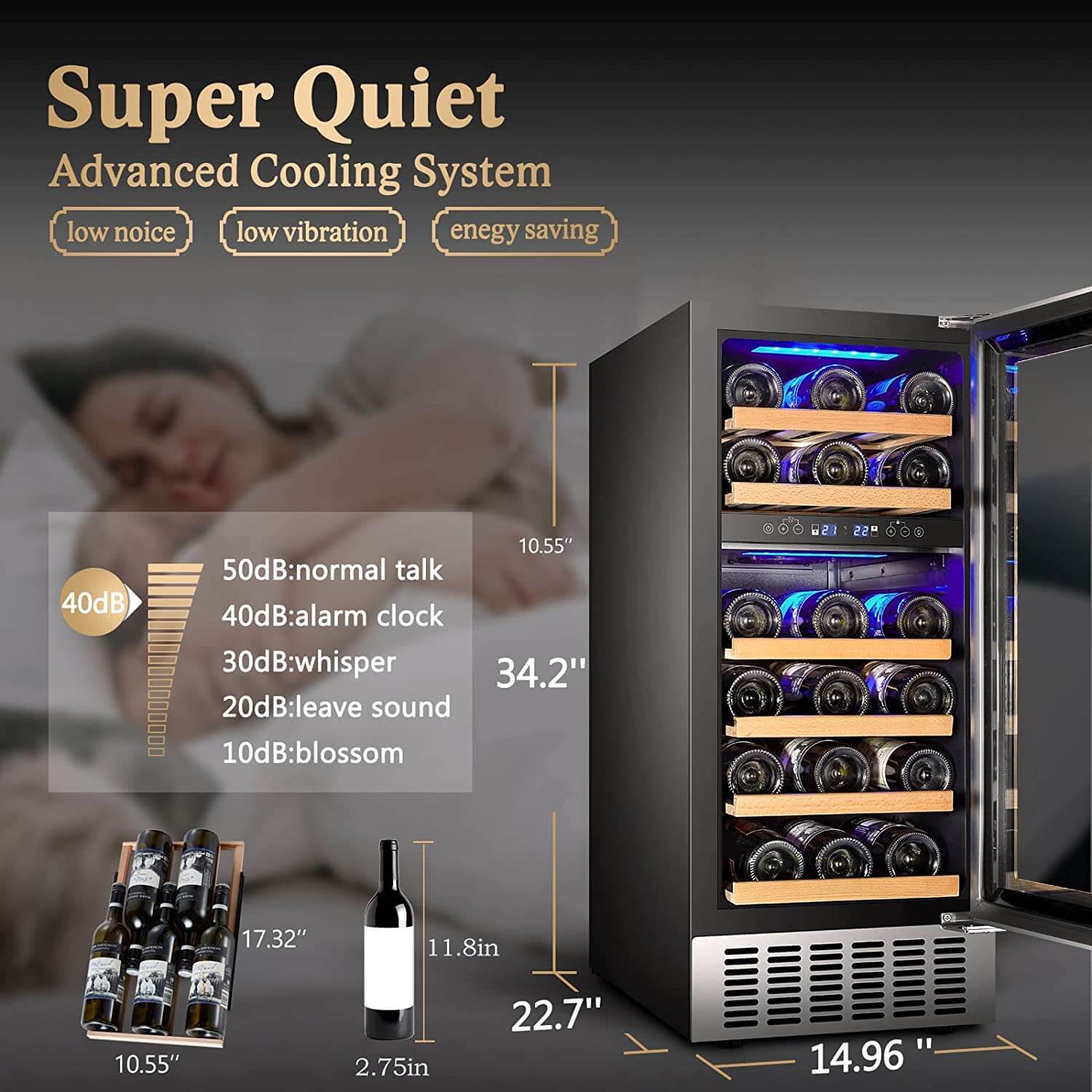 Bodega cooler 15 Inch Wine Cooler 28 Bottle Dual Zone Wine Refrigerator JC-85B - Image 4