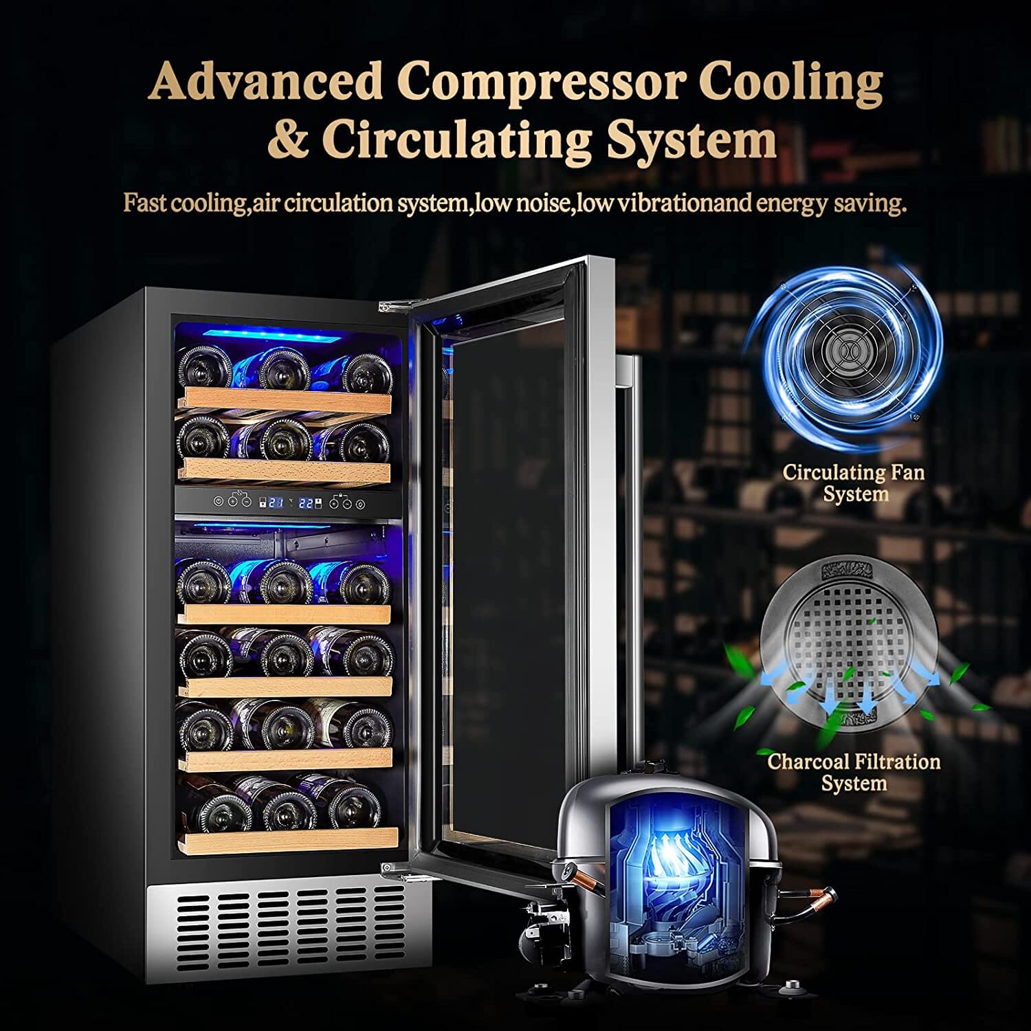 Bodega cooler 15 Inch Wine Cooler 28 Bottle Dual Zone Wine Refrigerator JC-85B - Image 9