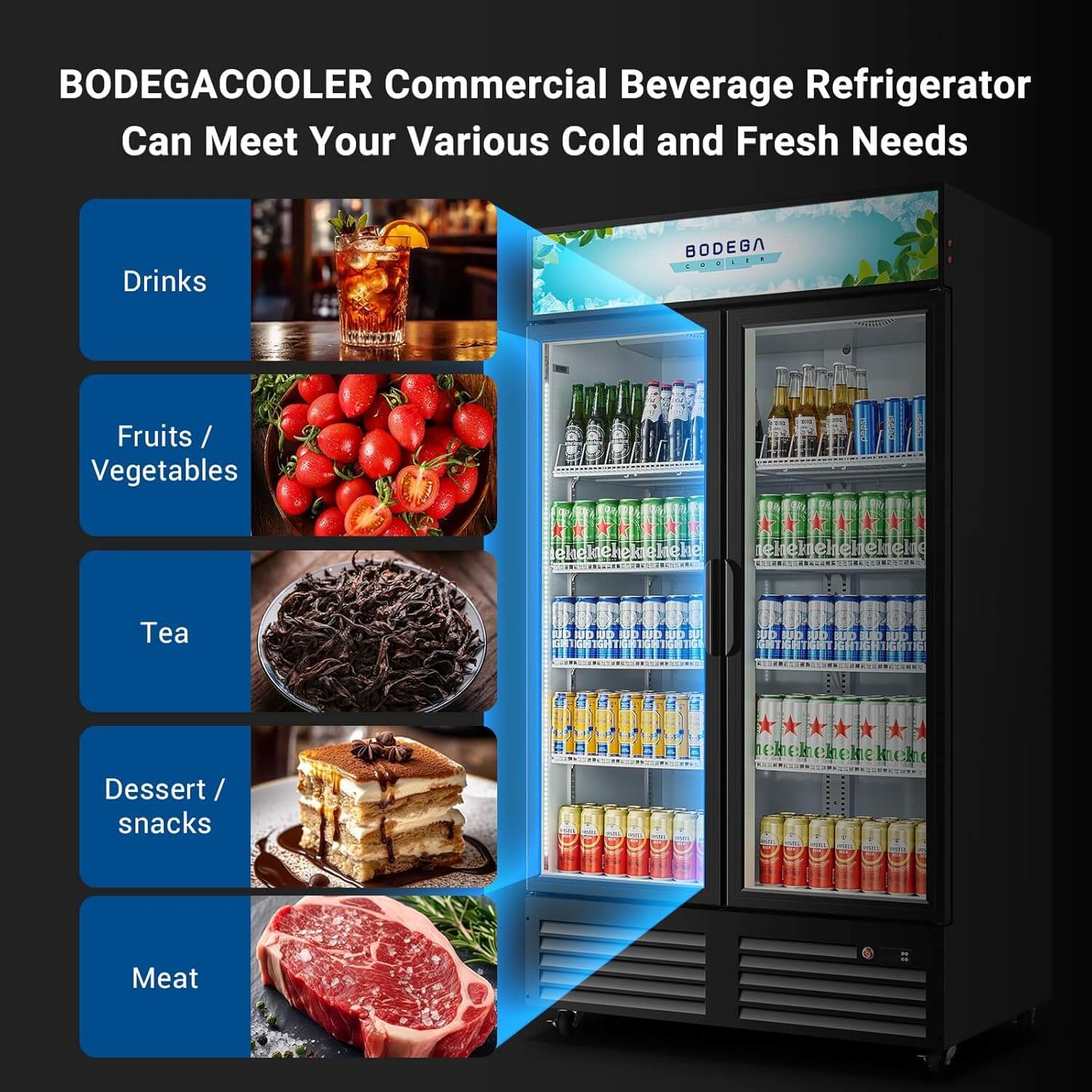 BODEGAcooler Commercial Refrigerator 2 Glass Doors Display Refrigerator Merchandiser 35.4 Cu. Ft - Image 4