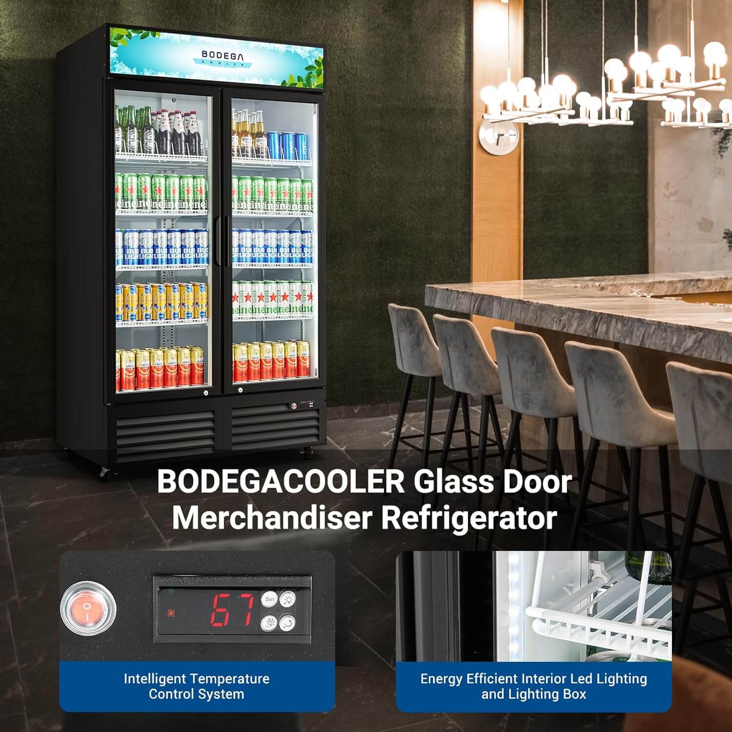 BODEGAcooler Commercial Refrigerator 2 Glass Doors Display Refrigerator Merchandiser 35.4 Cu. Ft - Image 6