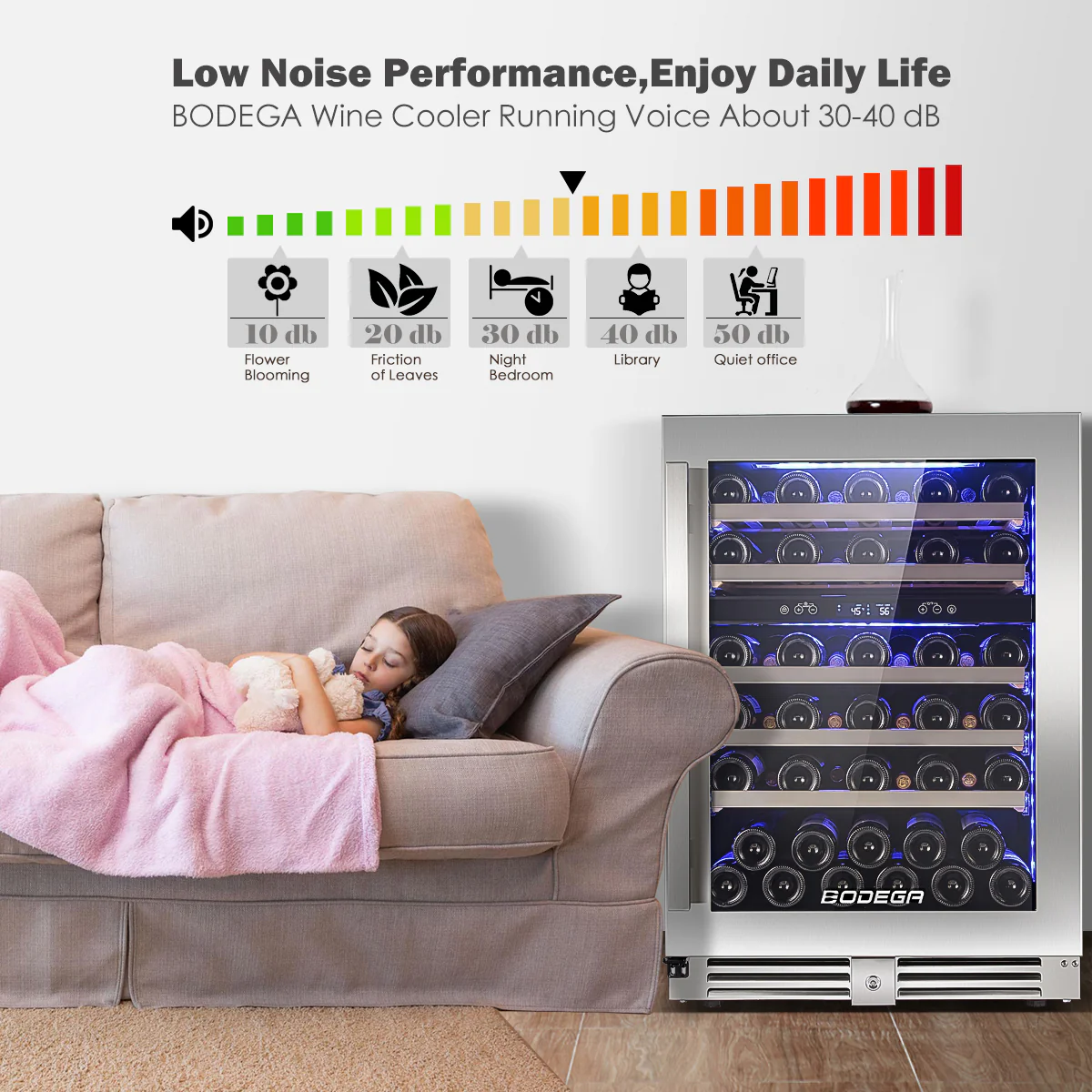 BODEGAcooler 24" 56 Bottles Dual Zone Compressor Wine Cooler with Wood Shelves - Image 7