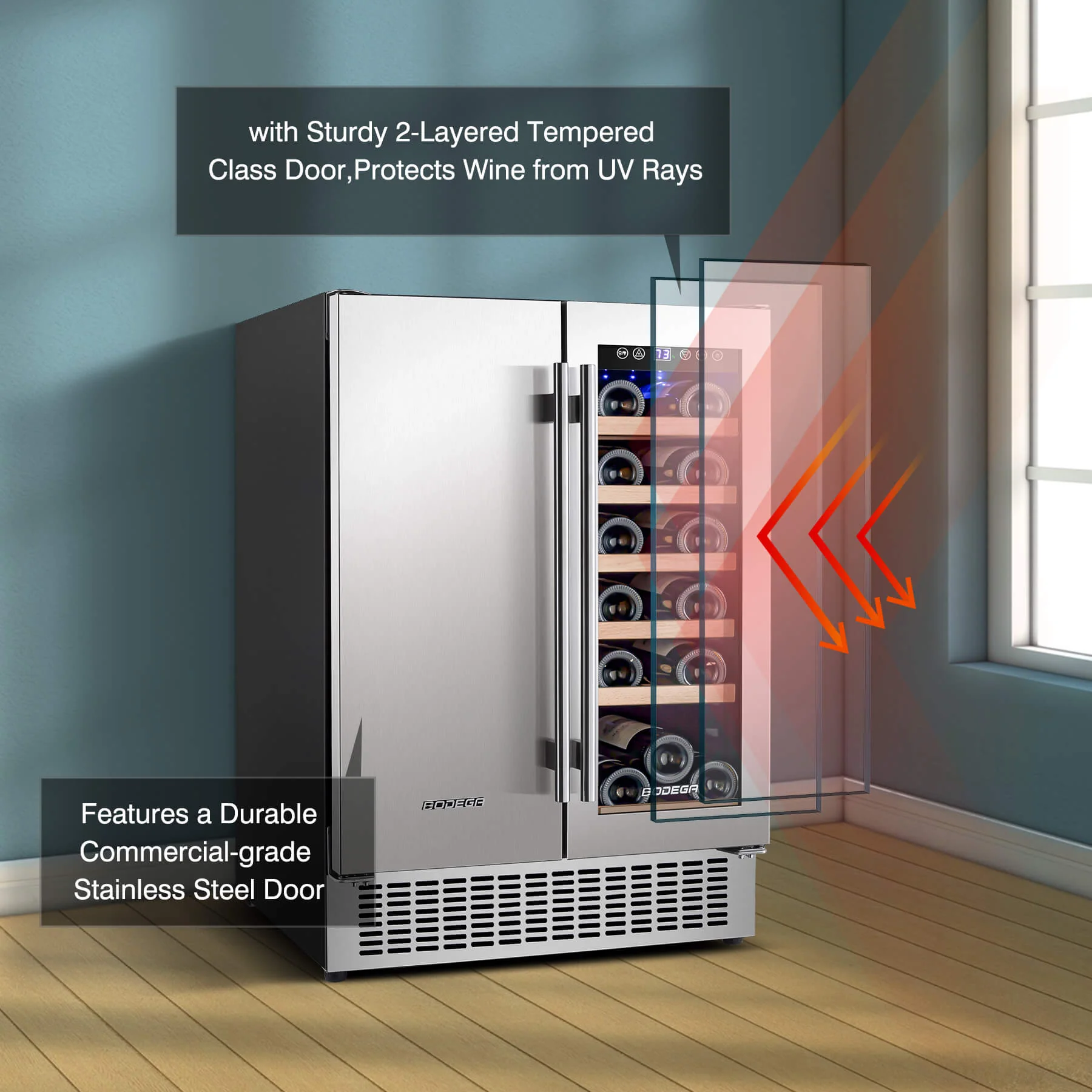 BODEGAcooler 24" Wine and Beverage Fridge Dual Zone 18 Bottles and 57 Cans - Image 4