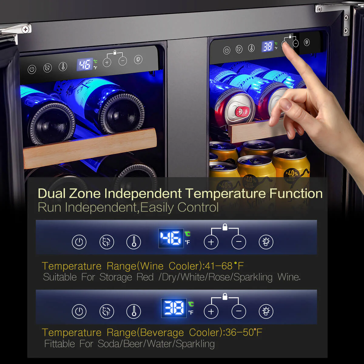 BODEGAcooler 24" Wine and Beverage Cooler Dual Zone 19 Bottles and 57 Cans - Image 5