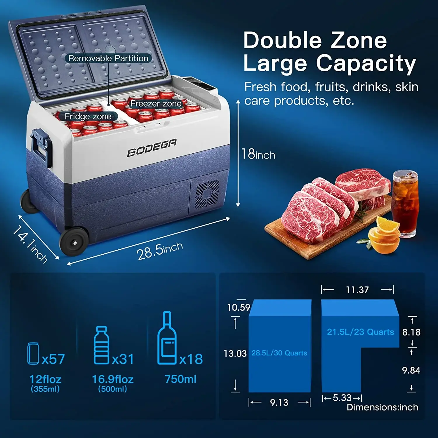 BODEGAcooler Portable Freezer 53qt/50L with Flexible Dual Zone T50 - Image 3