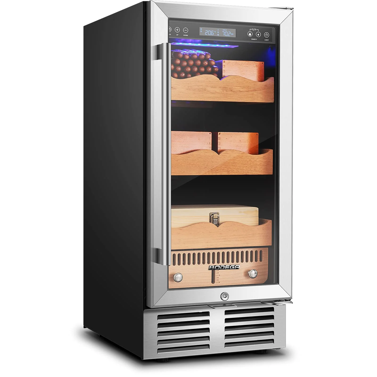 BODEGAcooler 546 Count Electric Cigar Humidor Wineador in Stainless Steel with Wood Shelves