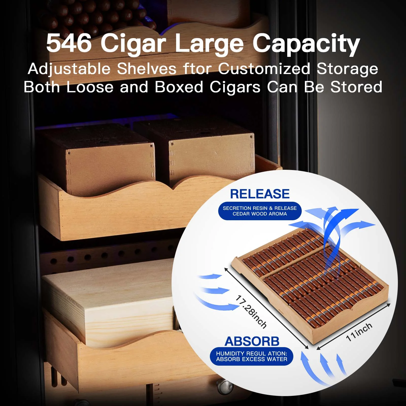 BODEGAcooler 546 Count Electric Cigar Humidor Wineador in Stainless Steel with Wood Shelves - Image 4