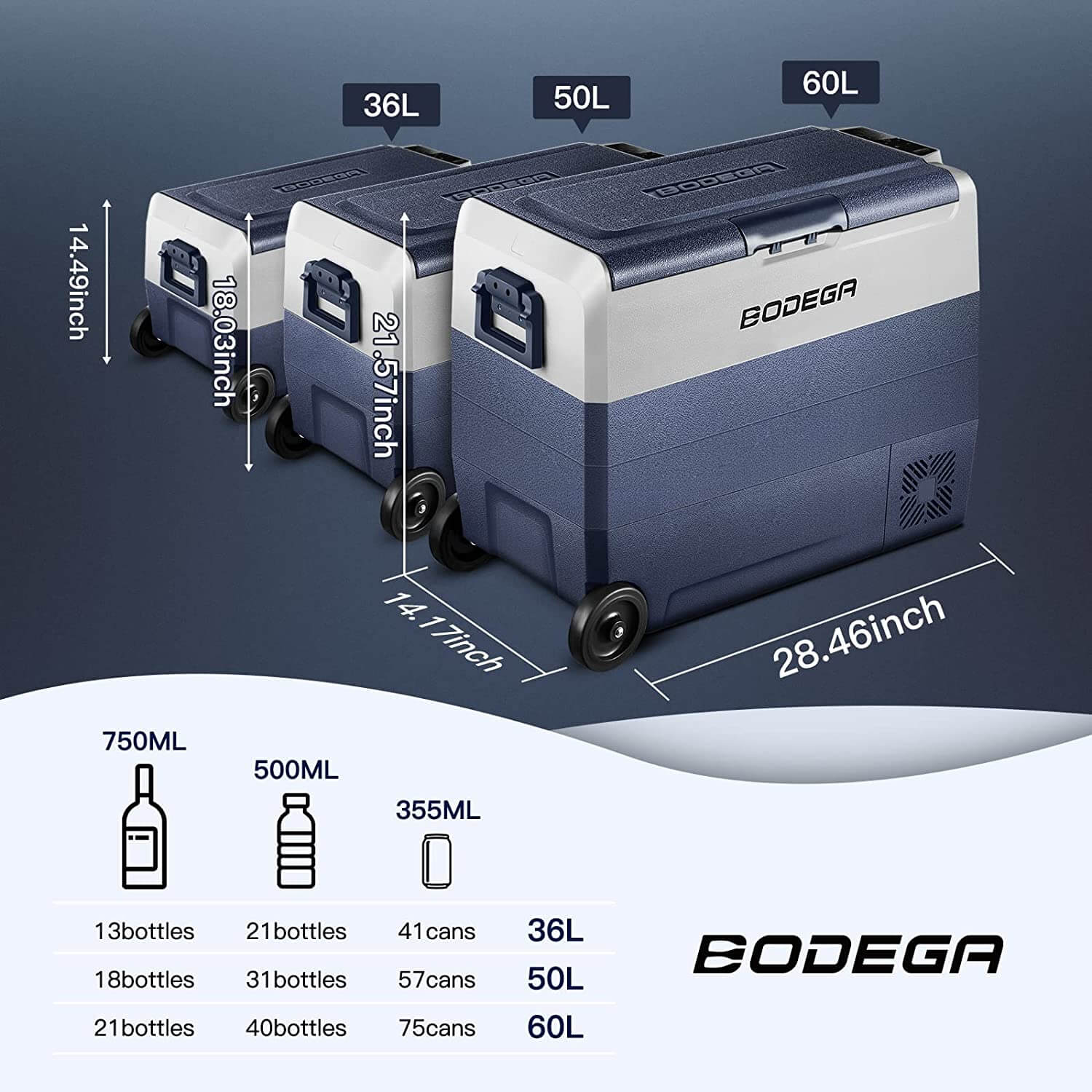 BODEGAcooler 12V Fridge 64qt/60L with Wheels Dual Zone T60 - Image 13