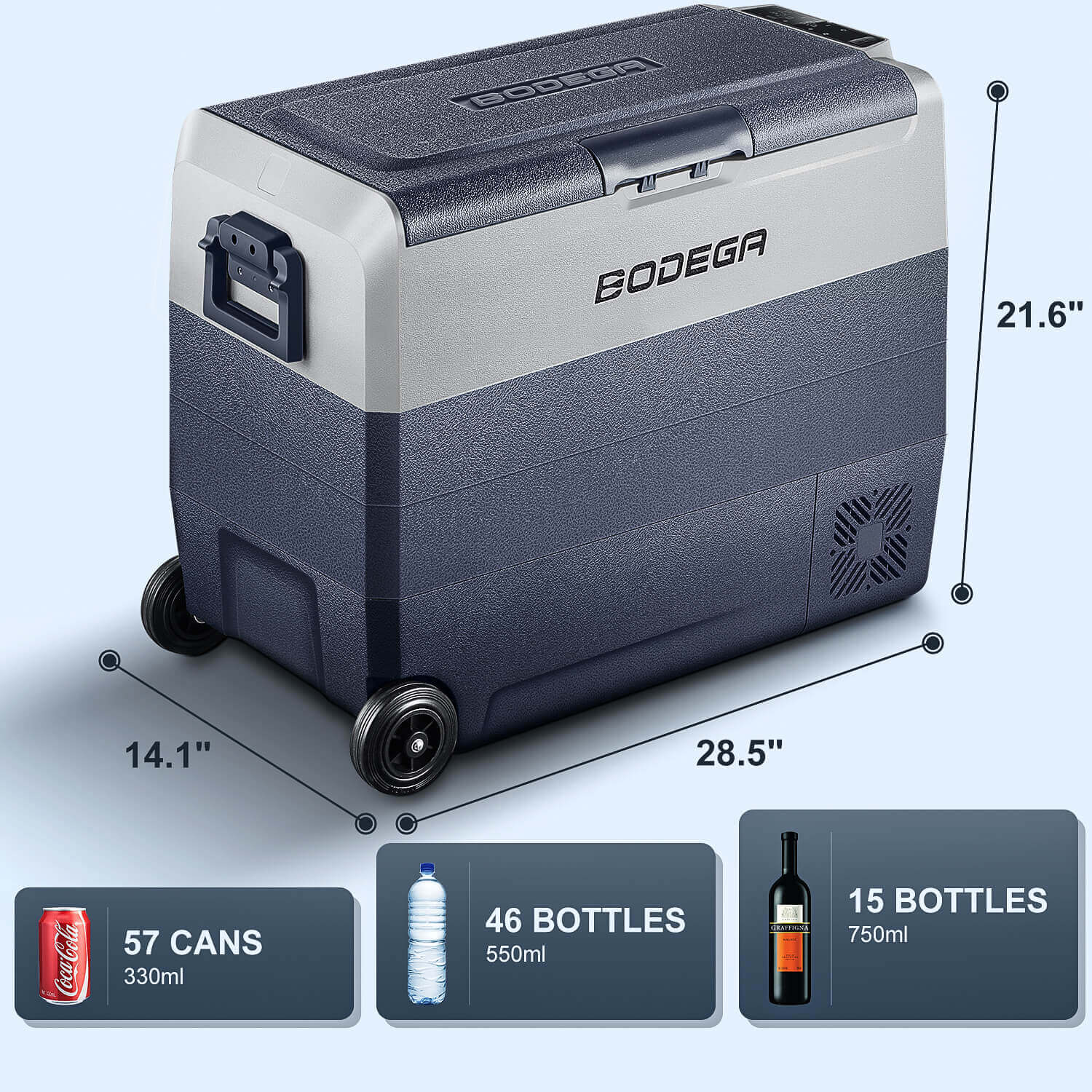 BODEGAcooler 12V Fridge 64qt/60L with Wheels Dual Zone T60 - Image 14