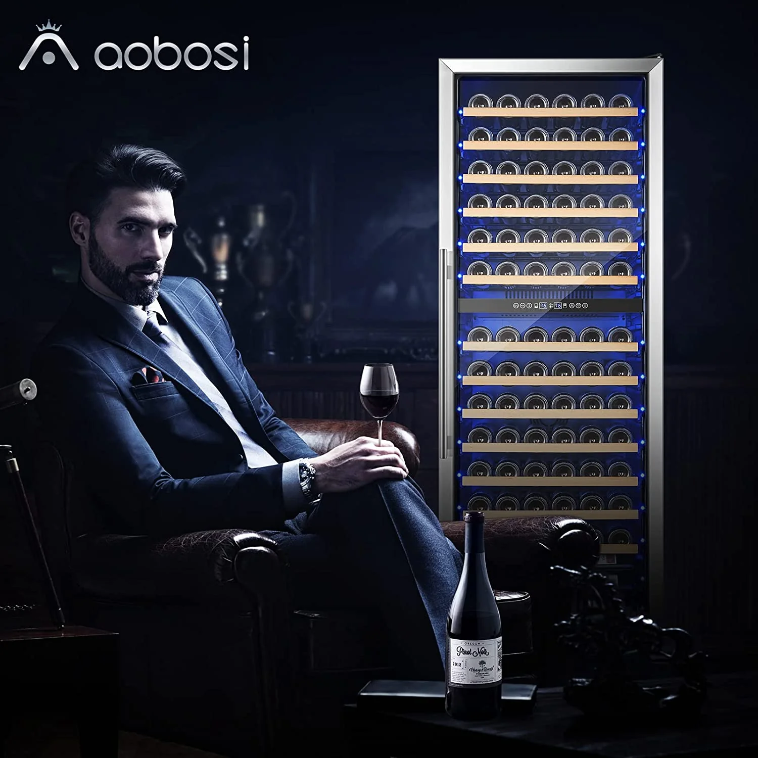 AAOBOSI 24" Free Standing 154 Bottles Wine Cooler in Stainless Steel with Wood Shelves YC-408B - Image 7