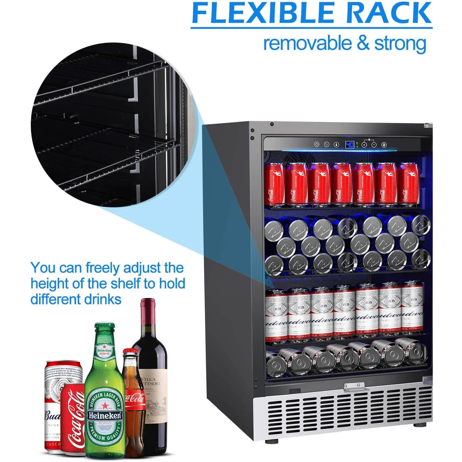 AAobosi 24 Inch 164 Cans Freestanding and Built-in Beverage Refrigerator JC-145C - Image 4