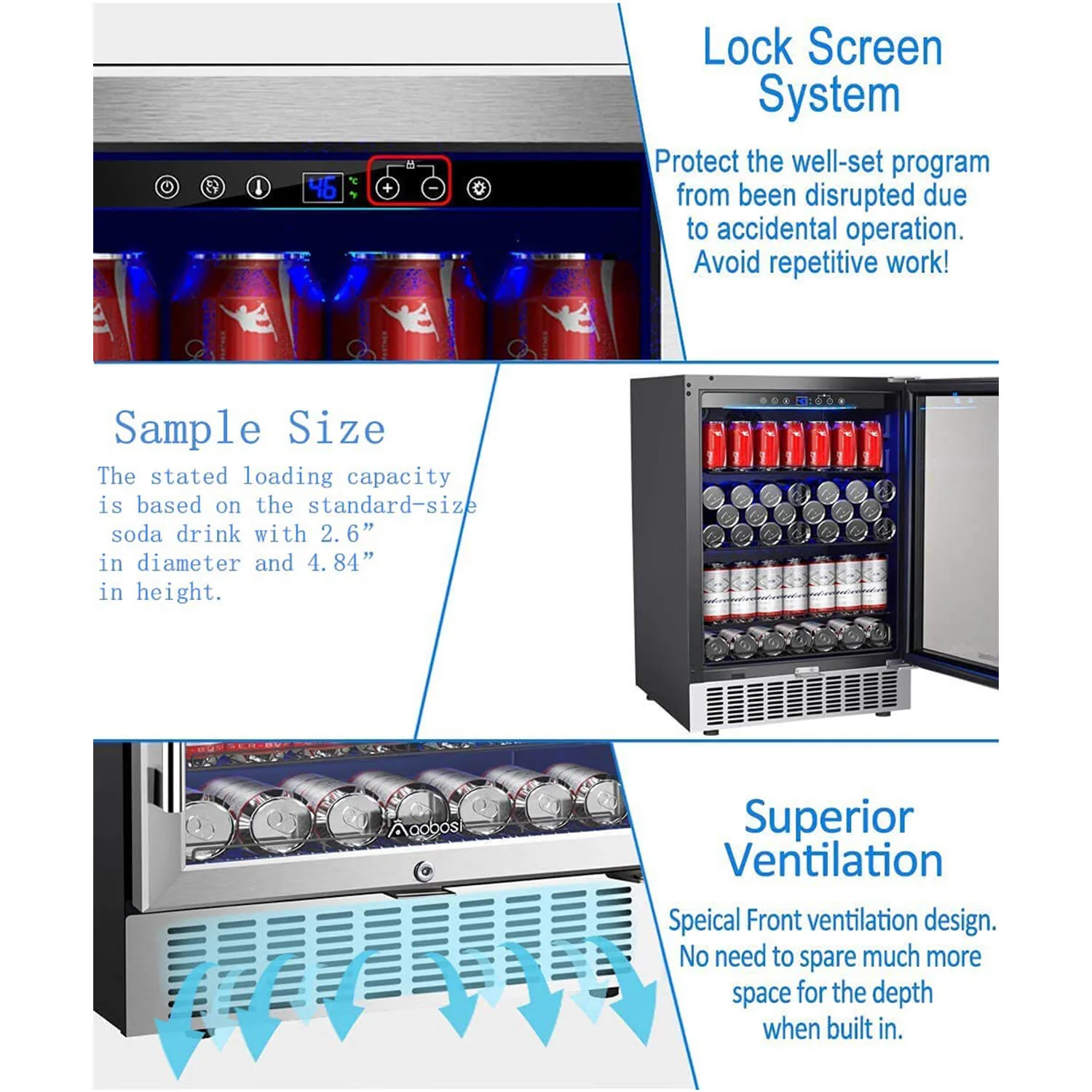 AAobosi 24 Inch 164 Cans Freestanding and Built-in Beverage Refrigerator JC-145C - Image 5