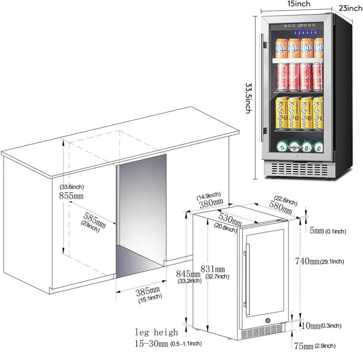 BODEGA Beverage Refrigerator Cooler 15 inch 100 Cans - Image 9
