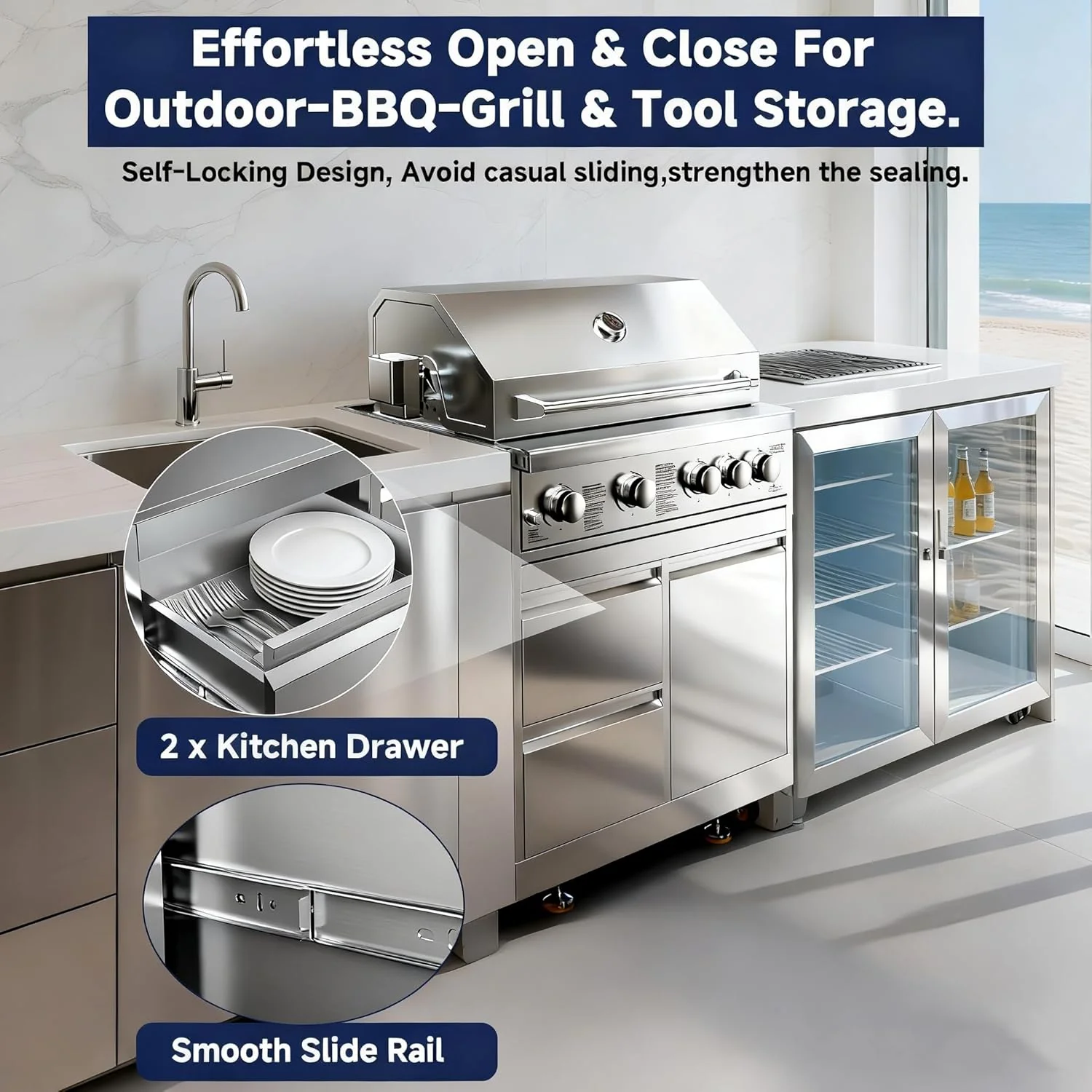 Bodegacooler 32" Stainless Steel Outdoor Kitchen Grill Cabinet with Large Storage - Image 8