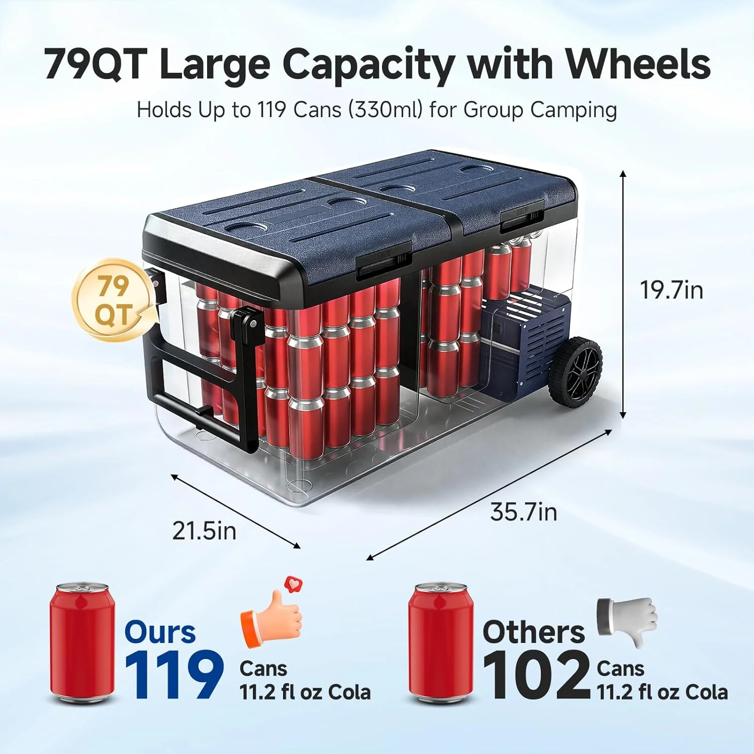 BODEGACOOLER 79QT Dual-Zone IPX4 Waterproof Portable Fridge with Wheels - Image 3