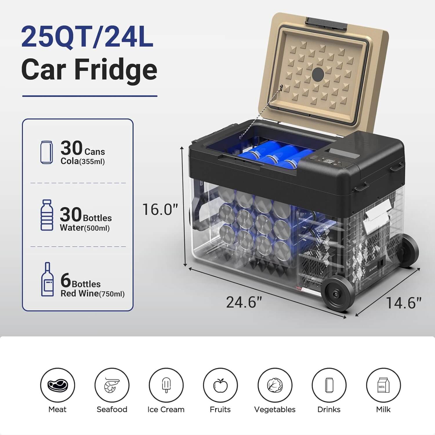 BODEGAcooler Small Portable Refrigerator 20QT With Wheels - Image 5