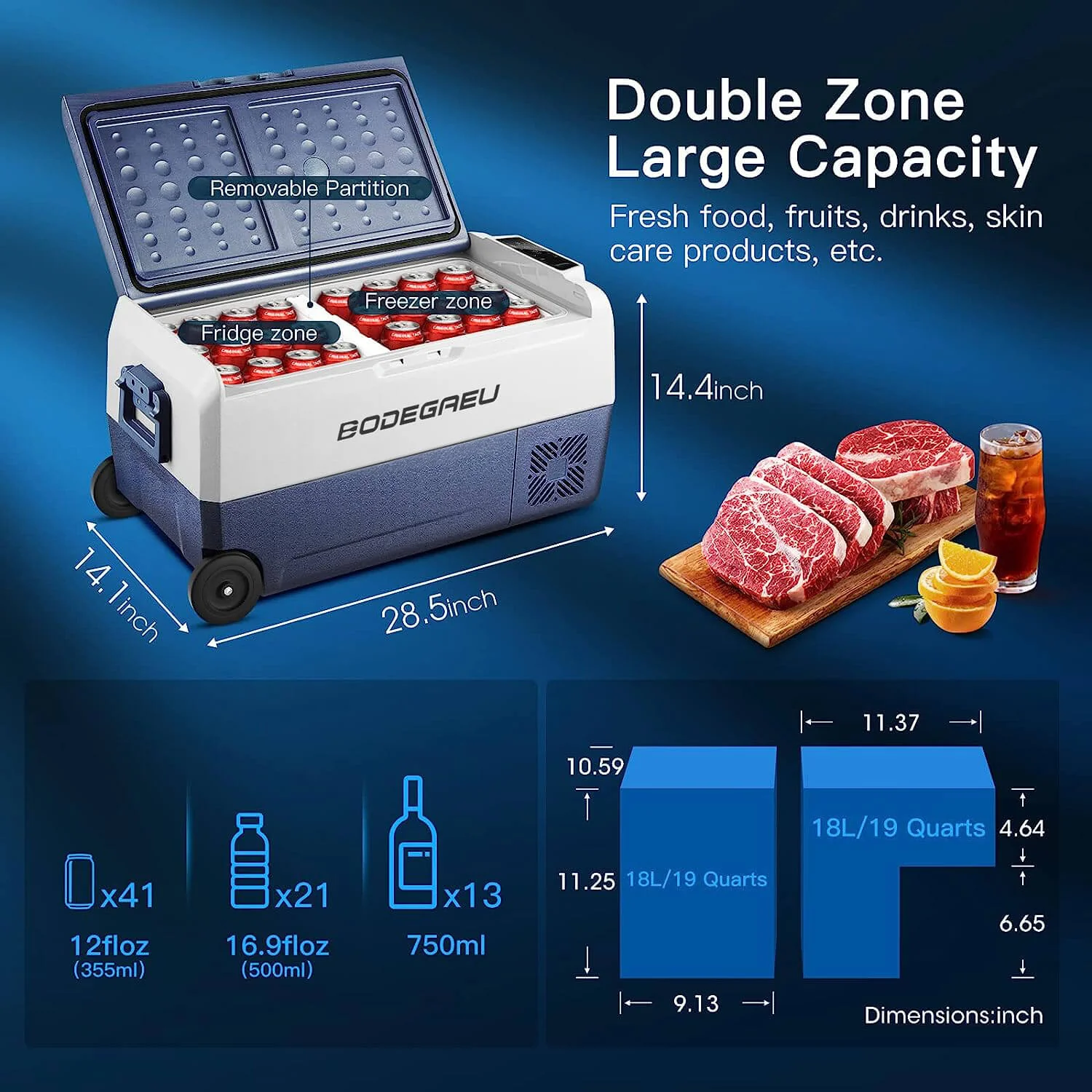 BODEGAEU  12V Portable Car Fridge 38qt/36L Dual Zone T36 - Image 2