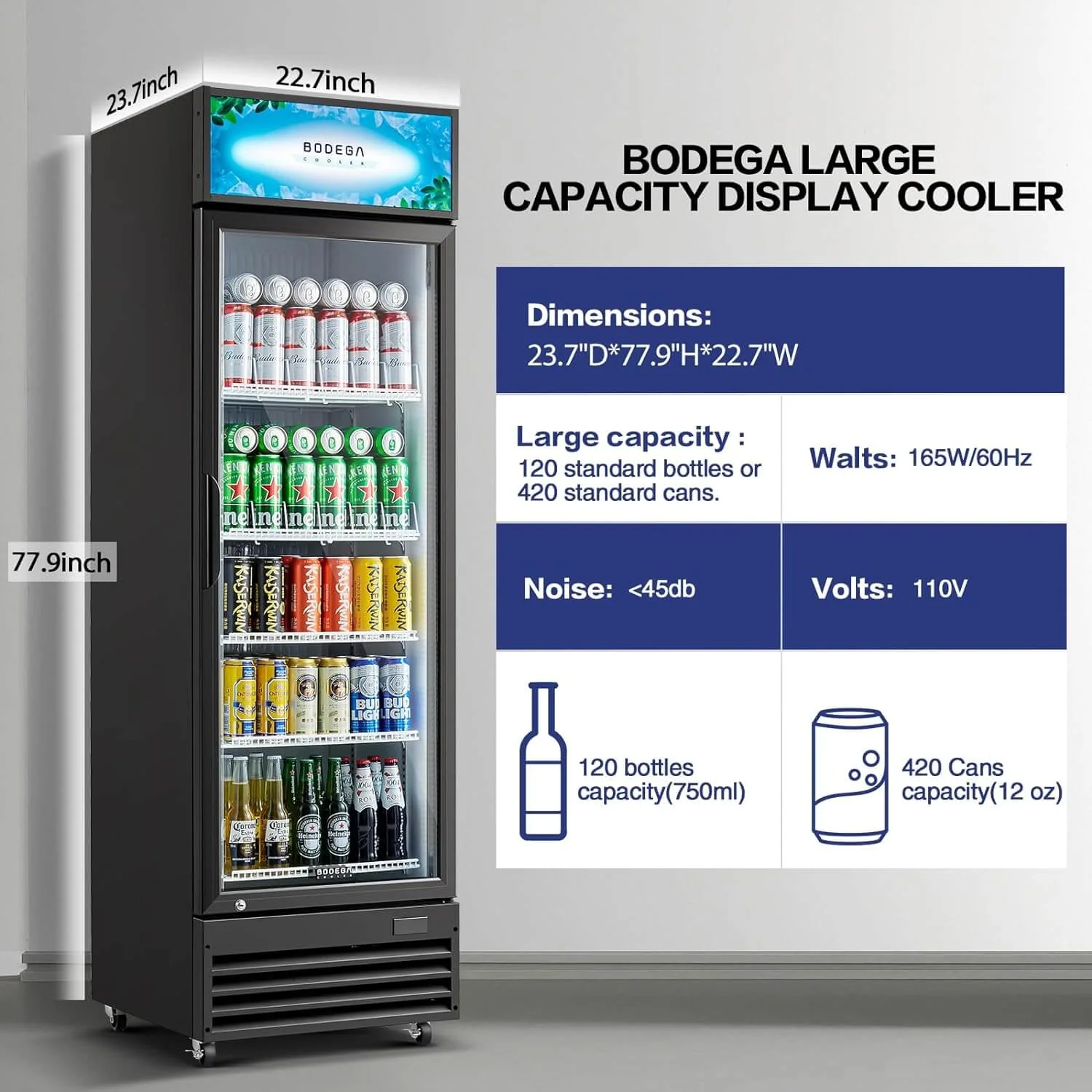 BODEGAcooler Commercial Glass Door Display Refrigerator Merchandiser 12.2 Cu. Ft - Image 3