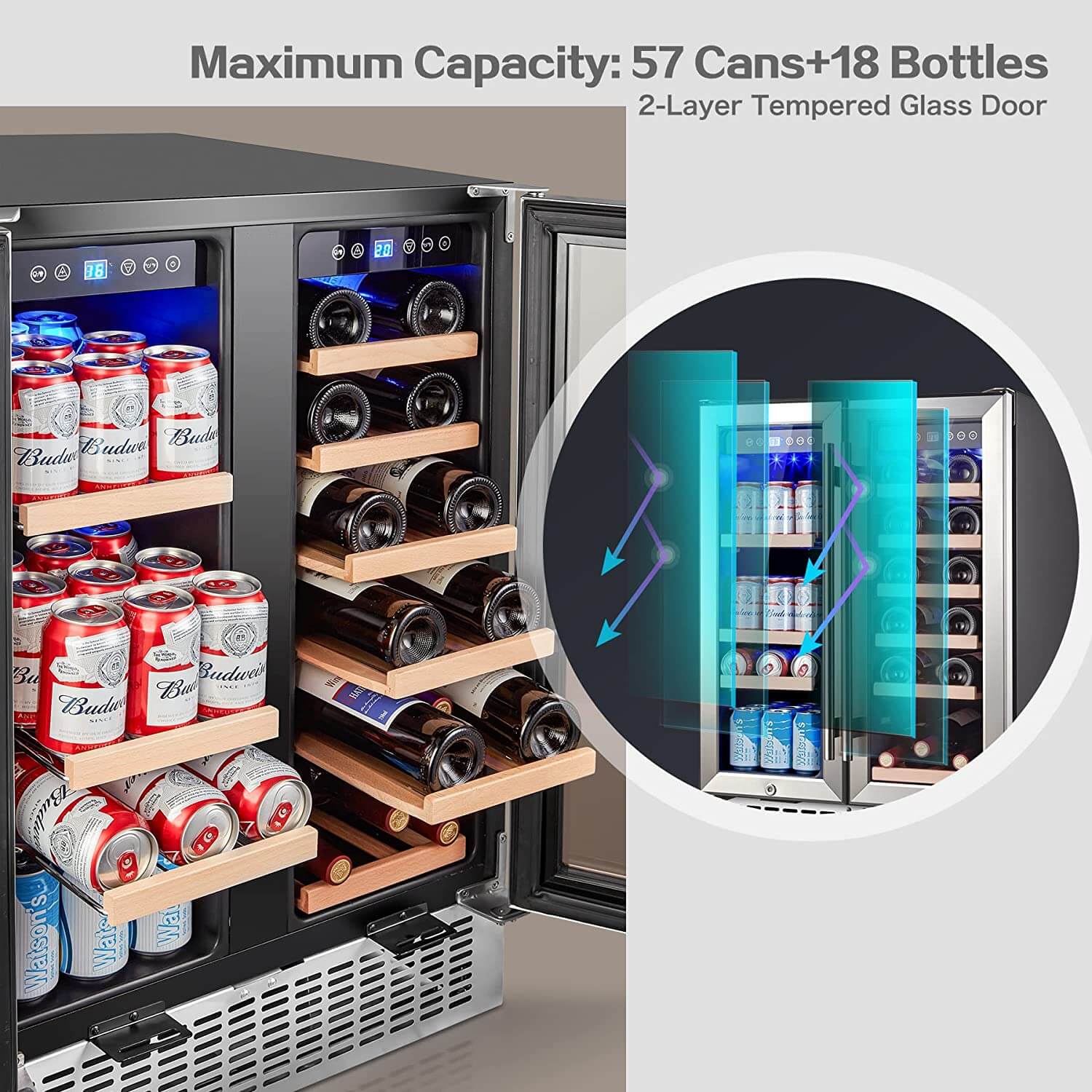 Earth Day Sale-AAOBOSI 24 Inch Beverage and Wine Cooler Dual Zone 2-IN-1 Hold 18 Bottles and 57 Cans YC120-2D - Image 5