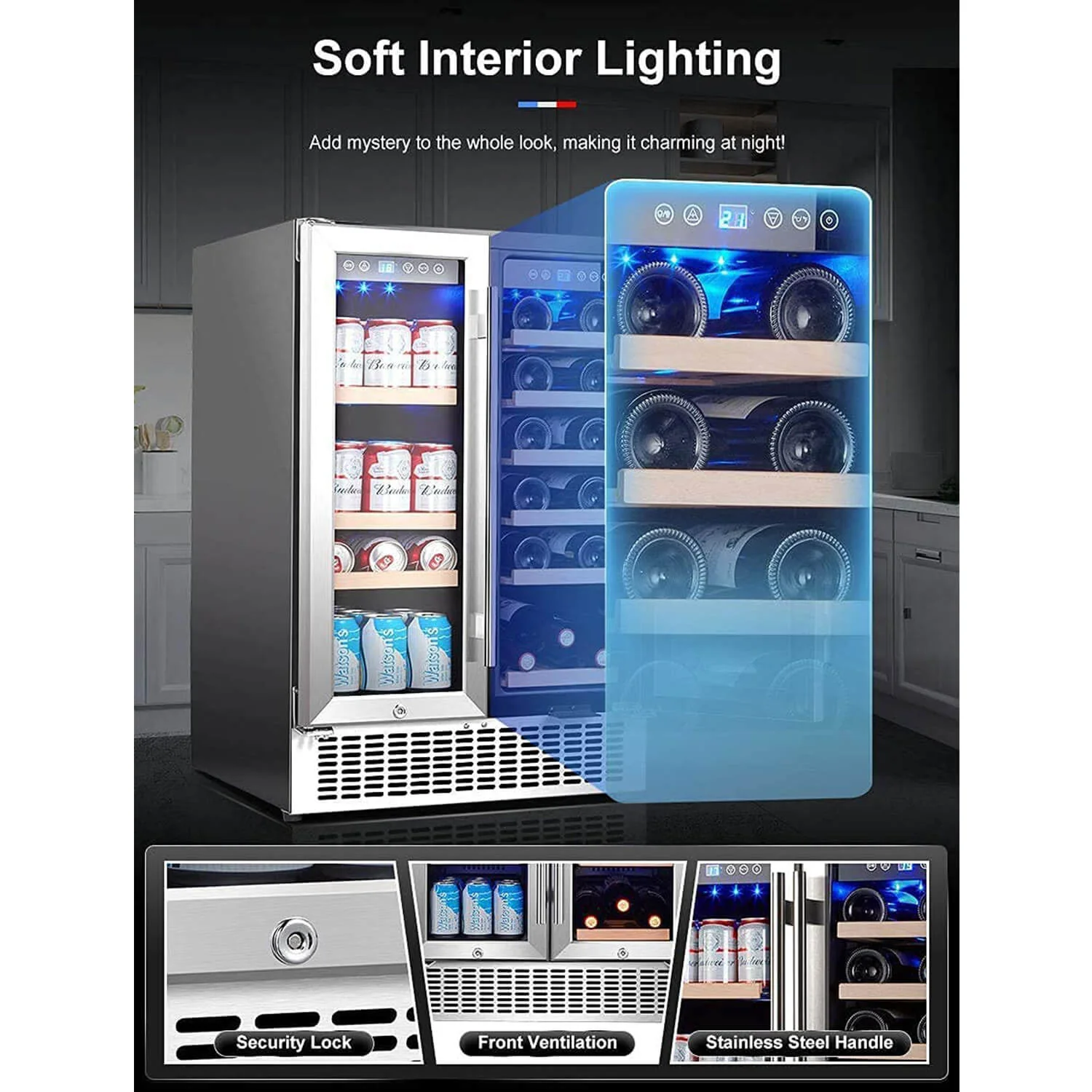 Earth Day Sale-AAOBOSI 24 Inch Beverage and Wine Cooler Dual Zone 2-IN-1 Hold 18 Bottles and 57 Cans YC120-2D - Image 6