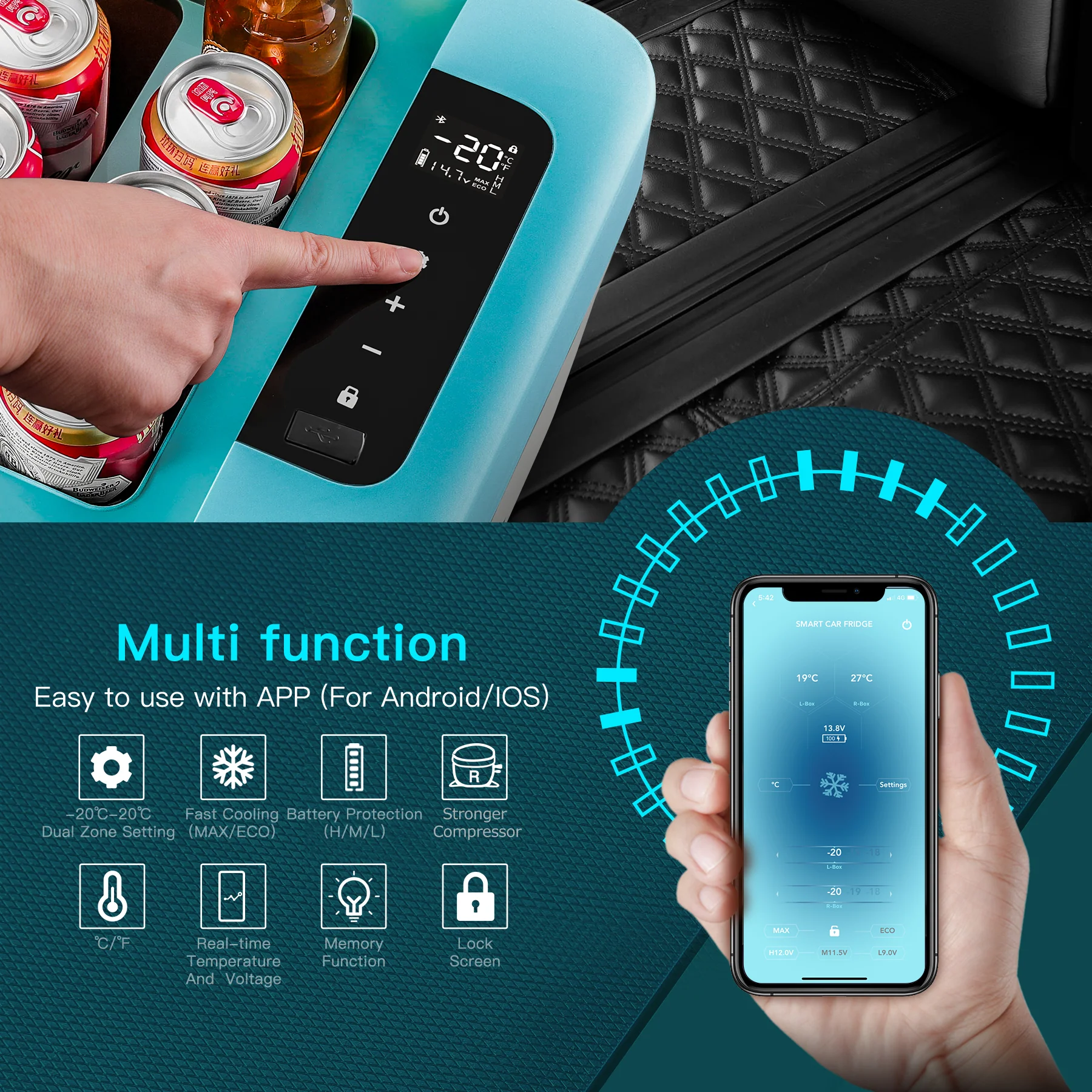 BODEGAcooler 20qt/18L Portable Car Fridge/Freezer K18 Bule - Image 8