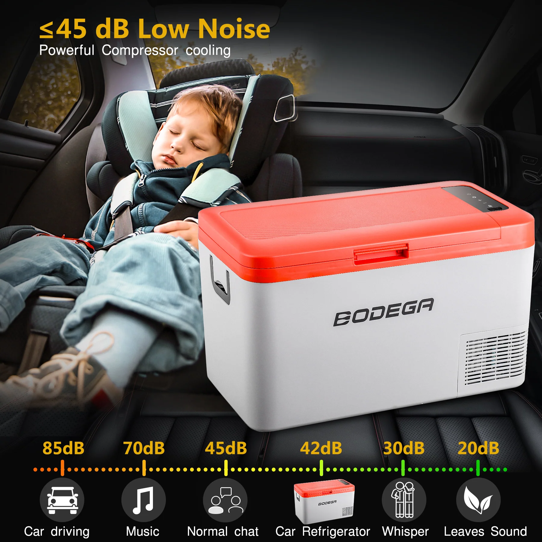 BODEGAcooler 27qt/25L K25 12V Portable Car Fridge Freezer - Orange - Image 5