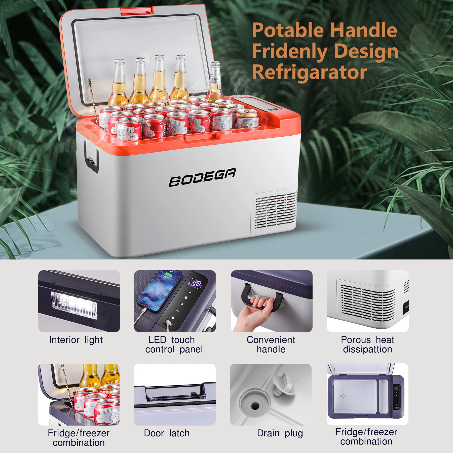 BODEGAcooler 27qt/25L K25 12V Portable Car Fridge Freezer - Orange - Image 7