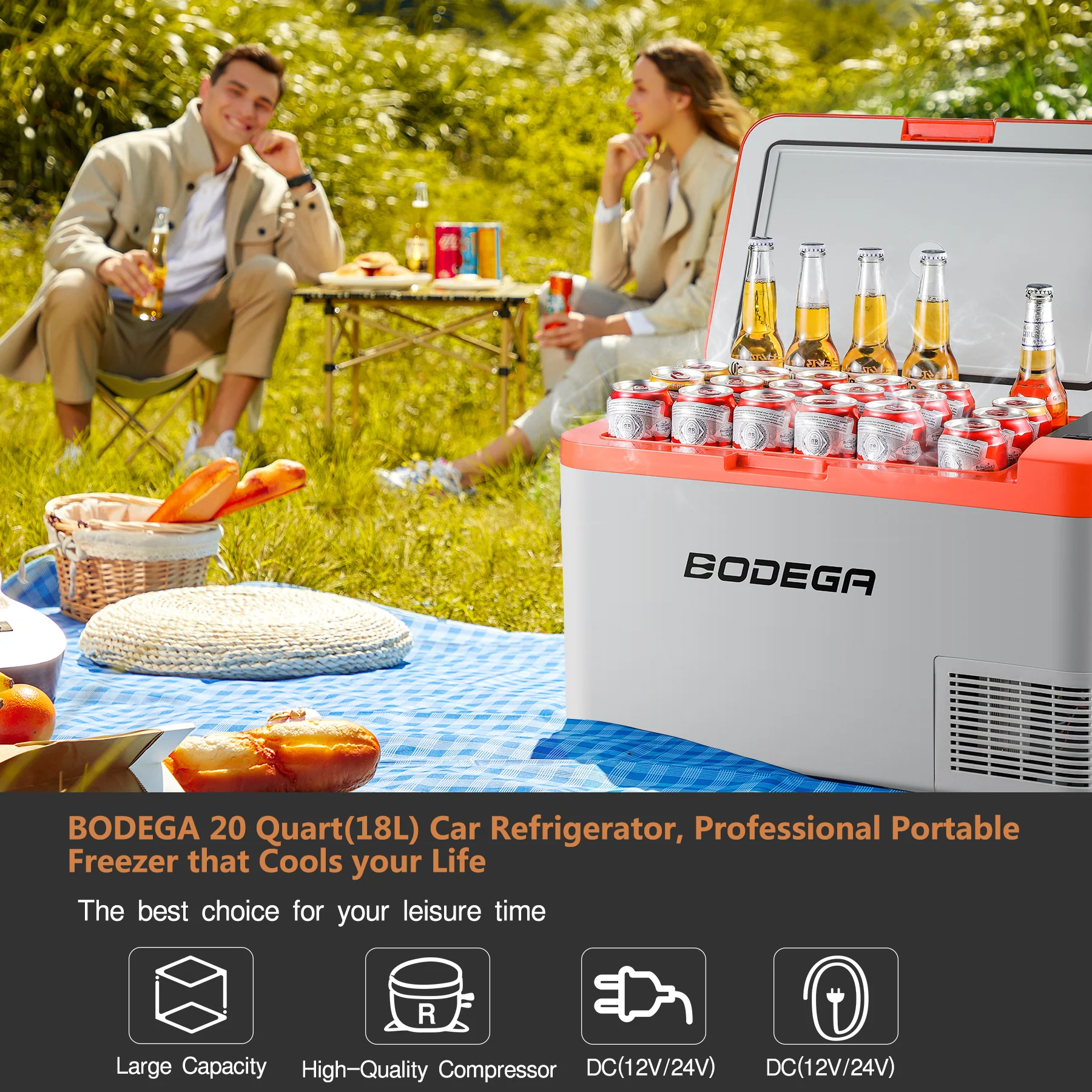 BODEGAcooler 27qt/25L K25 12V Portable Car Fridge Freezer - Orange - Image 9