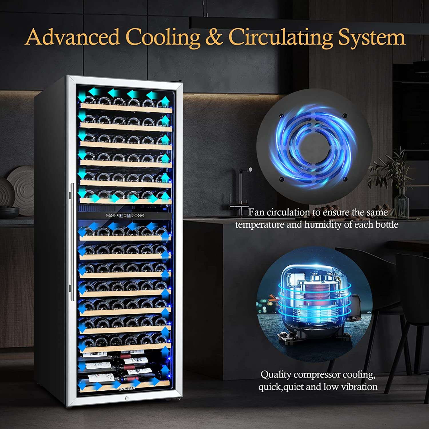 BODEGAcooler 24" Large Capacity 154 Bottles Wine Cooler Dual Zone - Image 3