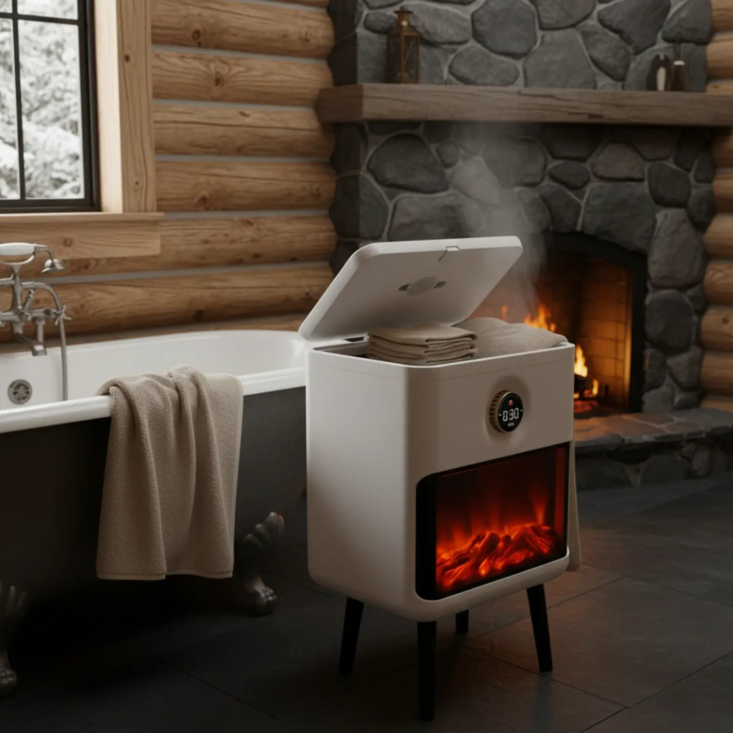 Towel Warmer Bucket with LED Fireplace | Portable Bucket Towel Warmer for RV / Cabin 22L - Image 12