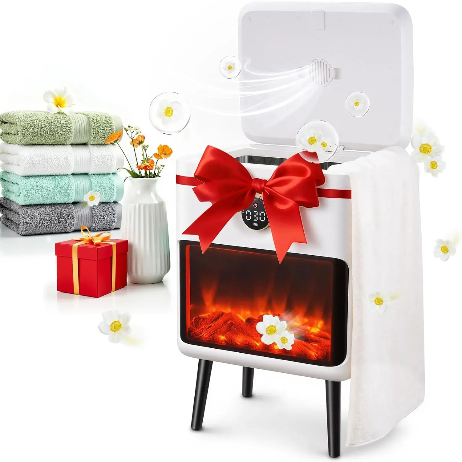 Towel Warmer Bucket with LED Fireplace | Portable Bucket Towel Warmer for RV / Cabin 22L - Image 3